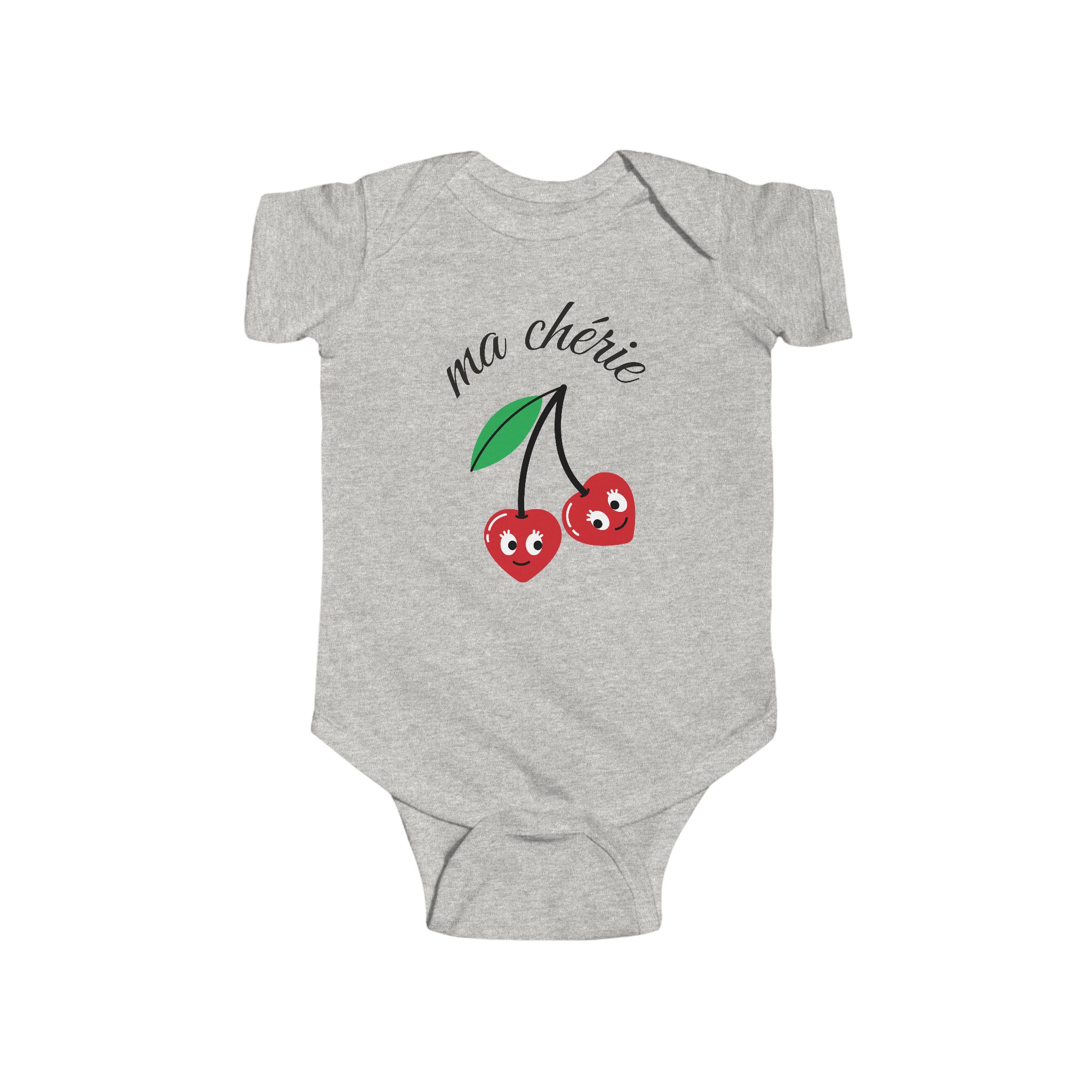Cute Cherry 'Ma Chérie' Infant Bodysuit, Baby Shower Gift, Toddler Outfit, Summer Wear, Newborn Clothes - Image 4